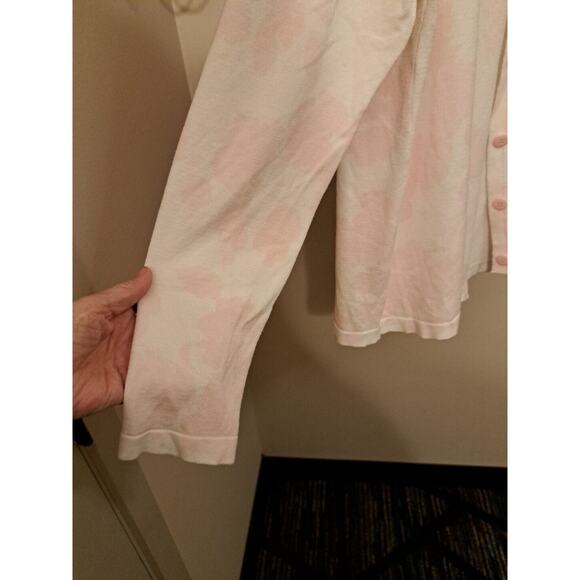 White Stag Cardigan Sz XL White Pink Geometric Button Front Long Sleeve Stretch - Picture 3 of 8